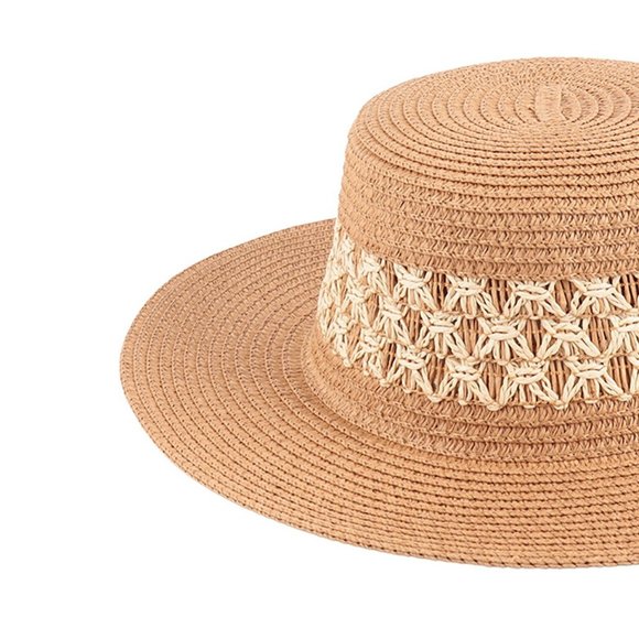 NEW Natural Tan Mix Contrast Weaved Straw Wide Brim Panama Floppy Beach Sun Hat - Picture 8 of 11